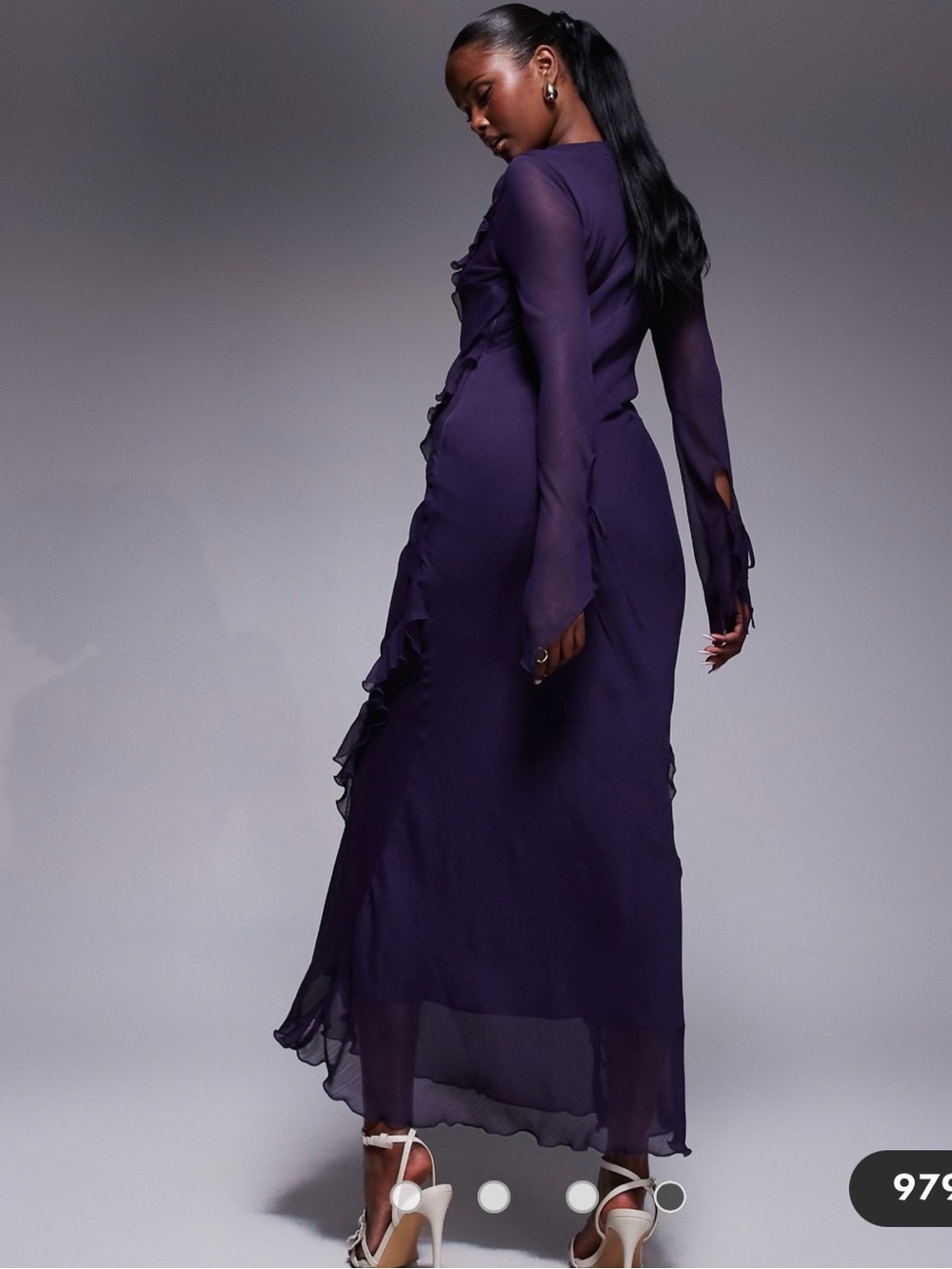 Daska chiffon maxi dress with frill details in purple Medium NWT - Picture 3 of 8